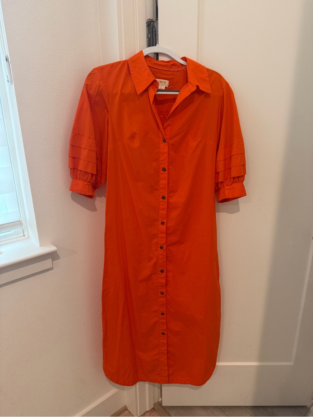Anthropologie Bright Orange Button-Down Midi Dress